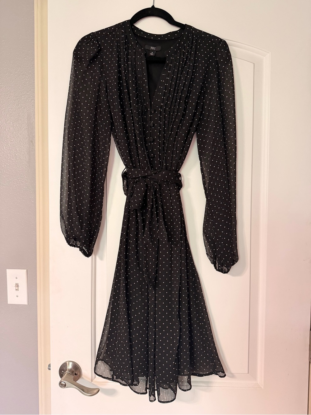 J.B.S. Black Polka Dot Long Sleeve Wrap Dress